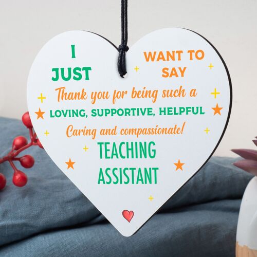 Teaching Assistant Thank You Gift Wood Heart Teacher Nursery Leaving School Gift