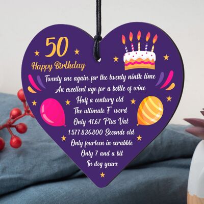 Divertidos regalos de cumpleaños número 50 para hombres y mujeres, decoración de corazón de madera para papá y amigo