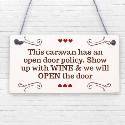 Open Door Policy Caravan Hanging Plaque Novelty Chic Camping Holiday Sign Gifts