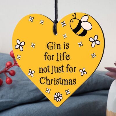 Gin Novelty Christmas Gift Tree Bauble Decoration Wooden Heart Secret Santa Gift