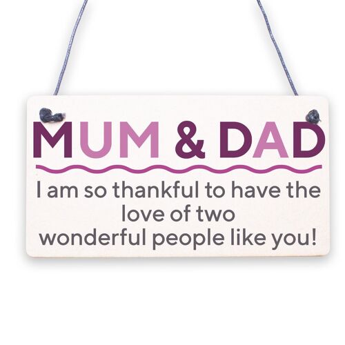 Mum and Dad Thank You Wooden Hanging Plaque Gift Shabby Chic Parents Love Sign