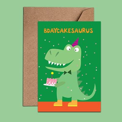 Bdaycakesaurus Kids Birthday Card With Dinosaur – WAC18158