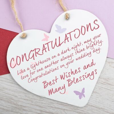 Recién casados ​​regalos Felicitaciones cartel colgante para placa corazón