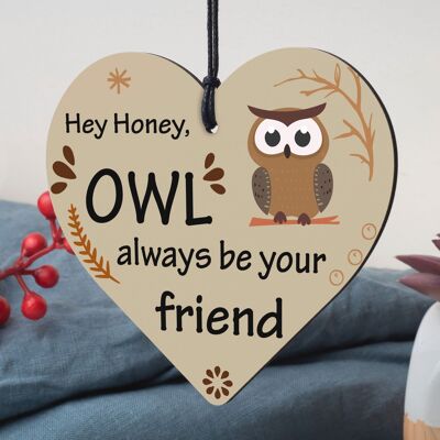 „Eule sei immer dein Freund“-Holzschild zum Aufhängen in Herzform, süßes Freundschaftsgeschenk