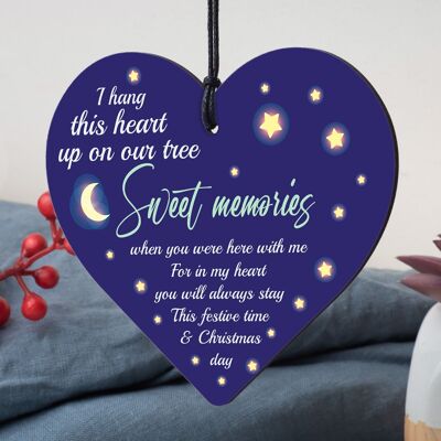Targa commemorativa con targa commemorativa per mamma e papà, decorazione a forma di cuore in legno per albero di Natale