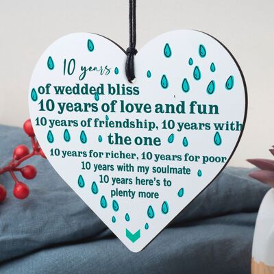10º aniversario de boda 10 años de hojalata hecha a mano corazón de madera primeros regalos de boda