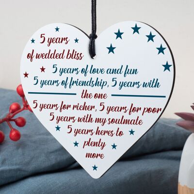 5° anniversario di matrimonio 5 anni in legno fatto a mano con cuore in legno, primo regalo di nozze