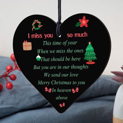 Memorial Christmas Tree Decoration Bauble Wooden Heart Poem Plaque Family Gifts