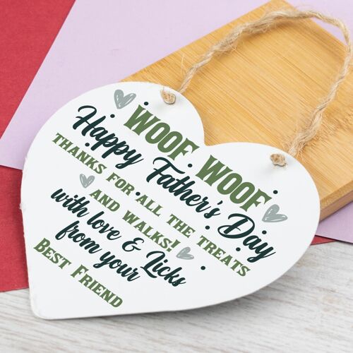Fathers Day Funny Gifts From The Dog Novelty Wooden Heart Dog Dad Gifts
