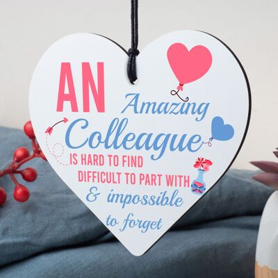 Amazing Colleague Co Worker Wood Heart Plaque Friendship Work Thank You Gift