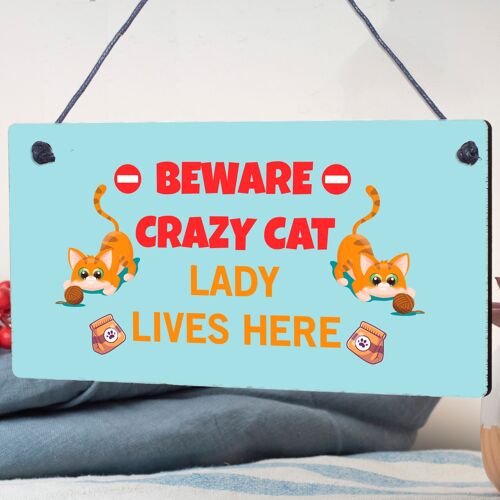 Novelty Beware Crazy Cat Lady Home Sign Funny Cat Birthday Gifts For Cat Lovers