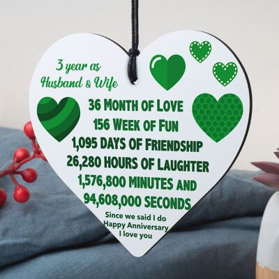 3rd Wedding Anniversary Gift Wooden Heart Leather Third Wedding Anniversary Gift