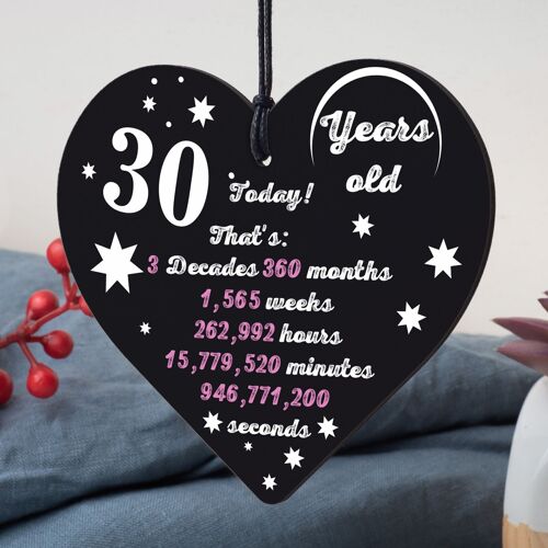 Novelty 30th Birthday Gift Wooden Heart Plaque Friendship Gift For Family Sister