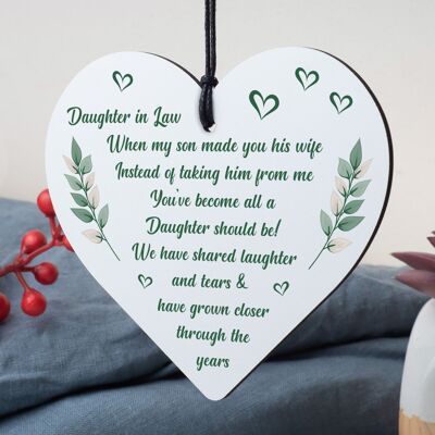 Daughter In Law Birthday Christmas GIFTS Wooden Heart Plaque Mum Daughter Son