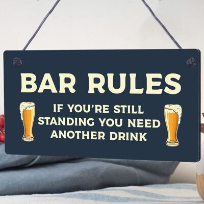 Bar Rules Still Standing Alcohol Beer Pub Targa Divertente Man Cave Sign Wall Gift