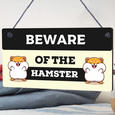 Beware Of The Hamster Neuheit Holzschild zum Aufhängen im Shabby-Chic-Stil, Hamster-Schild