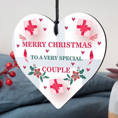 Cadeau de Noël fait à la main pour ami, cœur en bois, cadeau de couple, décoration d'arbre