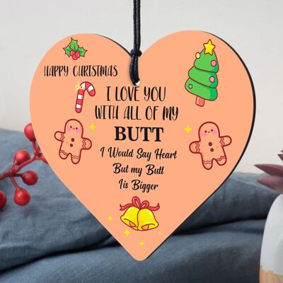 Lustige, unhöfliche Weihnachtsgeschenk-Weihnachtskarte mit Herz aus Holz für Ehemann und Freund