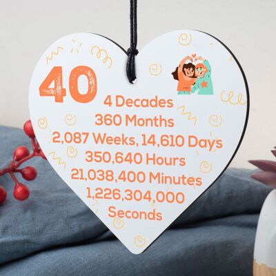 Novelty Funny 40th Birthday Gift For Friend Brother Sister Wooden Heart Sign