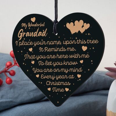 Boule de décoration d'arbre de coeur en bois faite à la main de grand-père de mémorial de Noël
