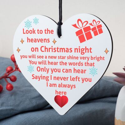 Christmas Memorial Decoration Bauble Wooden Heart Sign Rememberance Keepsake