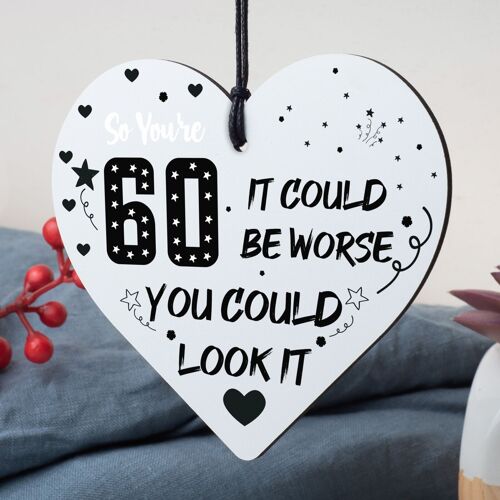 60th Birthday Decorations Wood Heart Plaque Funny Gifts For Dad Mum Nan Grandad