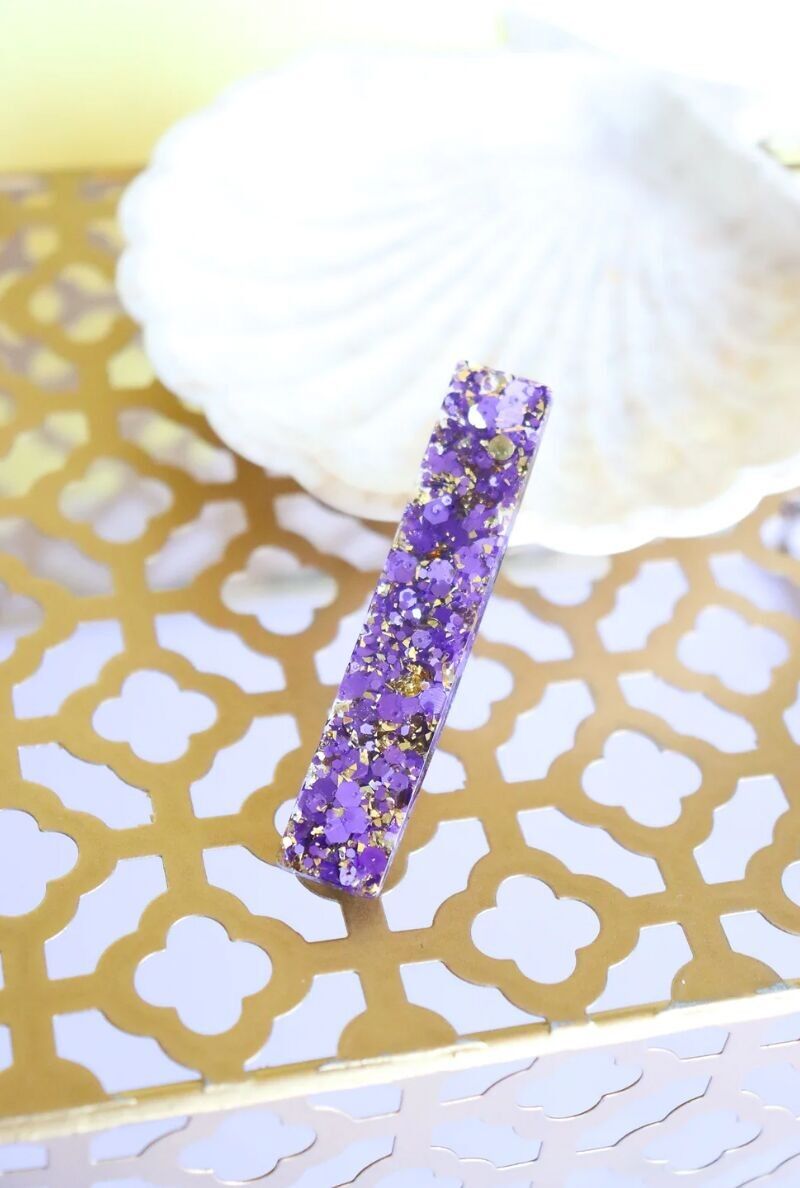 Molletta dritta con glitter viola e oro