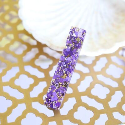 Barrette droite paillettes violettes et or