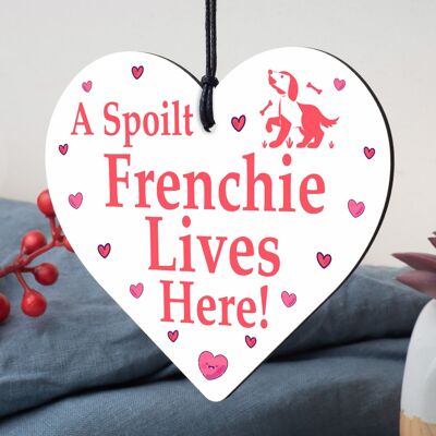 Frenchie Lives Here Lustiges Hängeschild mit französischem Bullenhund, Hundeliebhaber, Weihnachtsgeschenke