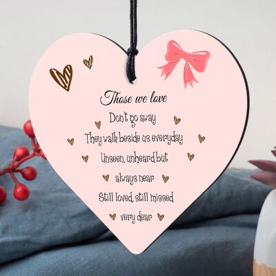 Memorial Hanging Heart Sign Bereavement Remembrance Poem Mum Dad Love Gift