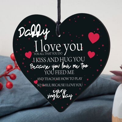 Daddy I Love You Wood Heart Father's Day Gifts For Him Dad Daughter Son Birthday