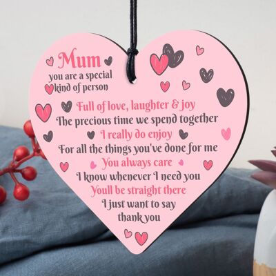 THANK YOU Mum Gifts Wooden Heart For Her Mummy Daughter Birthday Christmas