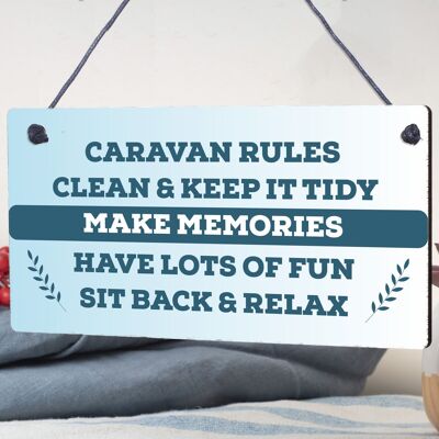 Neuheit Caravan Regeln hängende Plakette Gartenschild Wohnmobil Campervan Geschenke