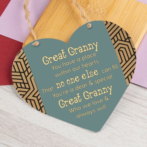 THANK YOU Love Great Granny Wooden Heart Gift Birthday Christmas Keepsake Plaque