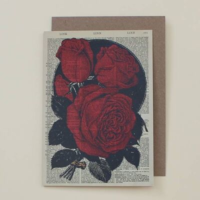 Biglietto con rose rosse - Biglietto artistico con dizionario delle rose rosse - WAC20517