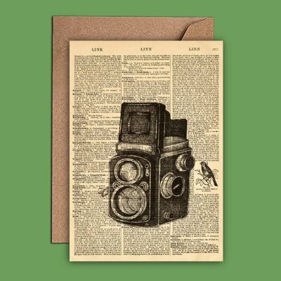 Carte avec un appareil photo - Vintage Dictionary Art Camera Card - (WAC21504)