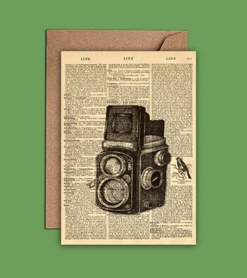 Carte avec un appareil photo - Vintage Dictionary Art Camera Card - (WAC21504) 1