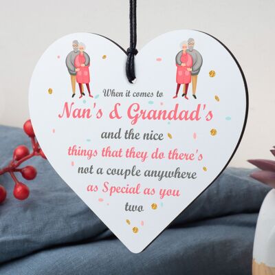 Nan And Grandad Gift For Birthday Christmas Wooden Heart Grandchildren Gift