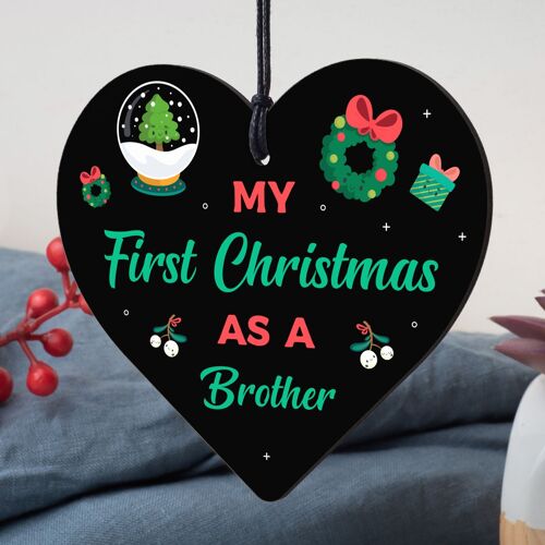 My First Christmas As A Brother Wooden Heart Hanging Tree Decoration Baby Gift