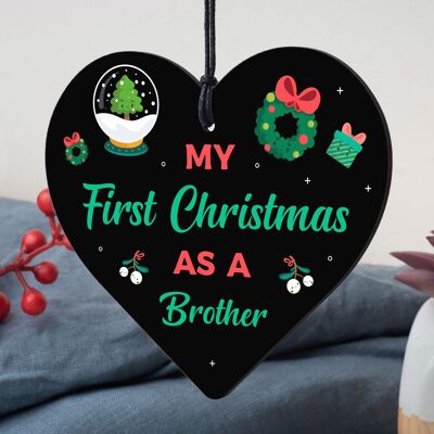 Mon premier Noël en tant que frère, décoration d'arbre à suspendre en forme de cœur en bois, cadeau pour bébé