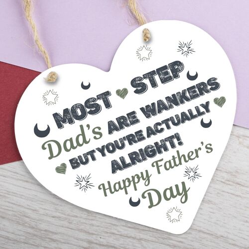 Funny Rude Fathers Day Gift For Step Dad Novelty Wooden Heart Gift For Him