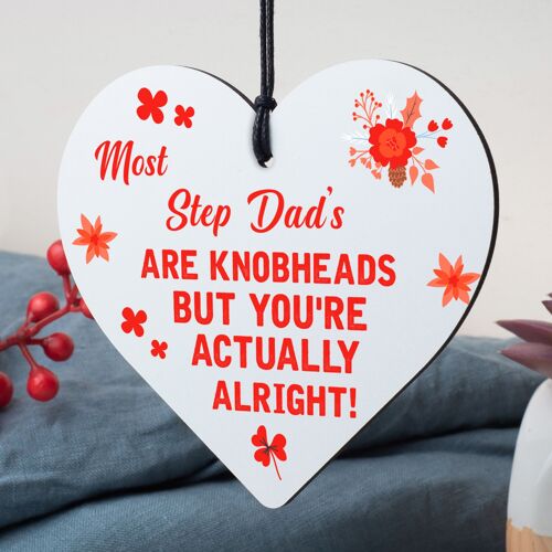 Rude Step Dad Gift Novelty Wood Heart Funny Birthday Christmas Gift For Him