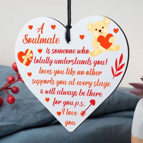 My Soulmate I Love You Wood Heart Plaque Anniversary Birthday Gifts For Him Her