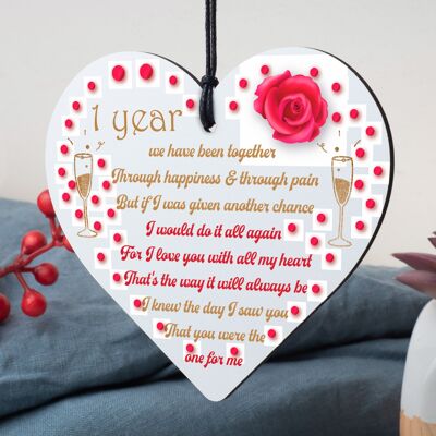 Jubiläum, 1. Hochzeitstag, Verlobung, Holz-Herzschild, Geschenk, Andenken