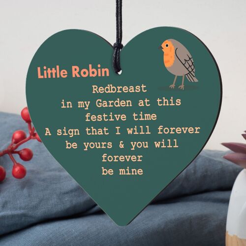 Robin Redbreast Christmas Tree Decoration Mum Dad Nan Memorial Heart Plaque Gift