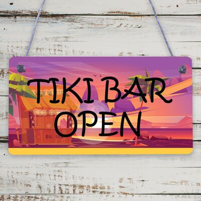 Tiki Bar OPEN Sign Novedad Decoración Letrero colgante para el hogar Jardín Cóctel Bar
