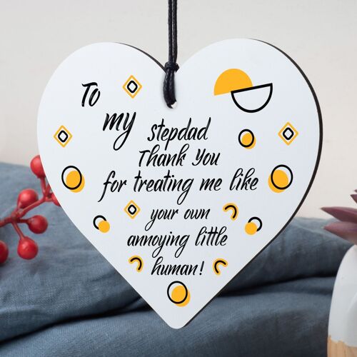 Stepdad Dad Thank You Wood Heart FATHERS DAY Gift For Him Daughter Son Birthday