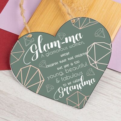 Glam-ma Grandma Wooden Heart Love Sign NANNY NAN GRANNY GRAN Keepsake Gift