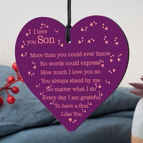 Mum Dad Christmas Birthday Gifts For Son Wood Hanging Heart Plaque Keepsake Gift