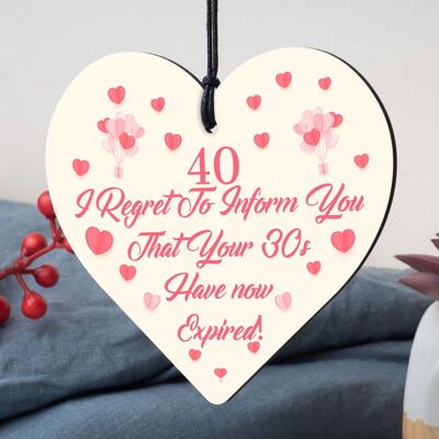 40th Birthday Men Women Funny Wooden Heart Sign Gift Friend Birthday Decoration